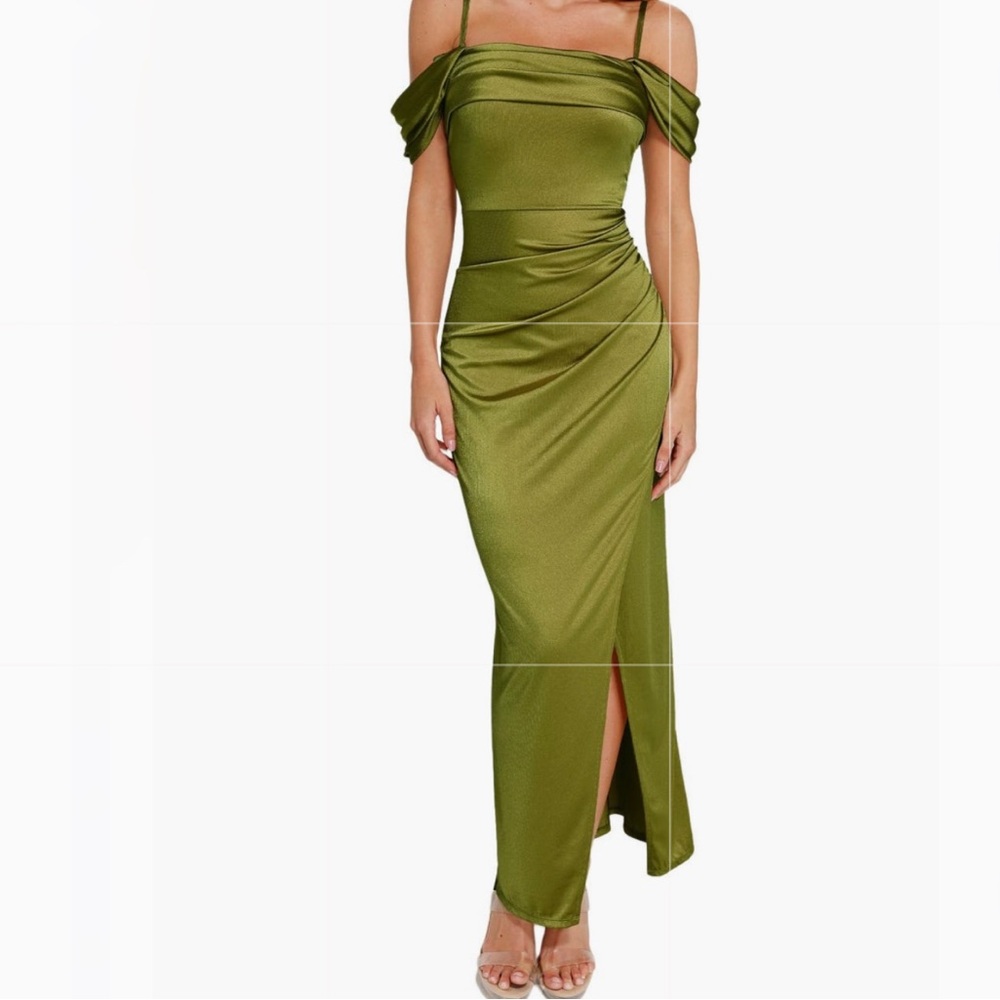 Shapewear Strapless olive Green maxi Dress